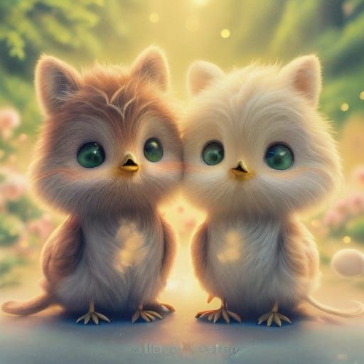 Whimsical Watercolor Birds in Nest, High Above