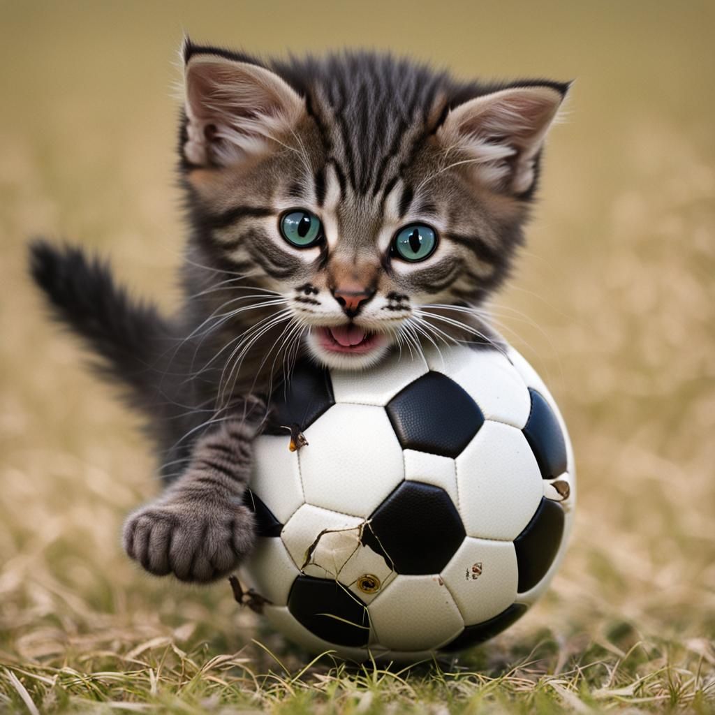Kitten Playing with Soccer Ball: A Whimsical Scene