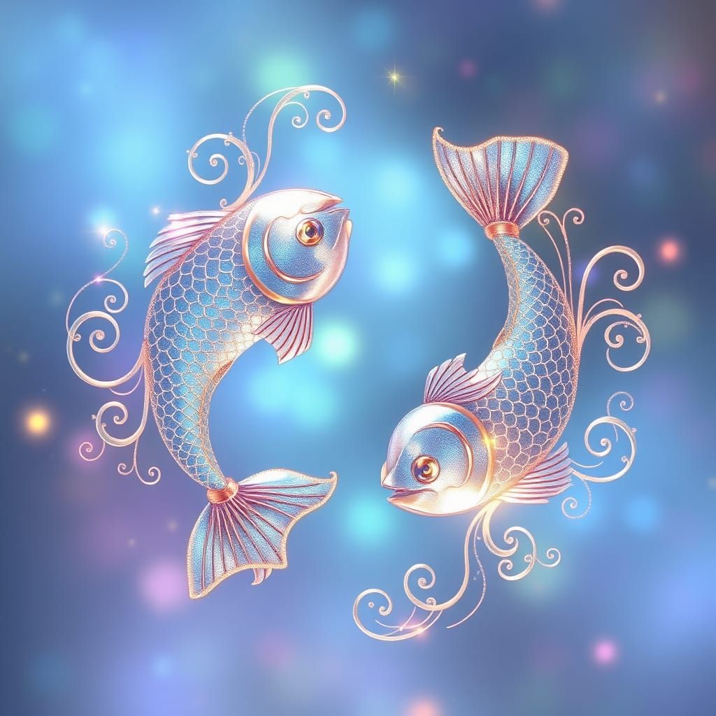 Whimsical Pisces Zodiac Sign in Pearlescent Hues