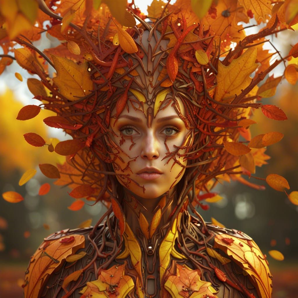 Scary Autumn Tree Fairy Portrait in Sci-Fi Style
