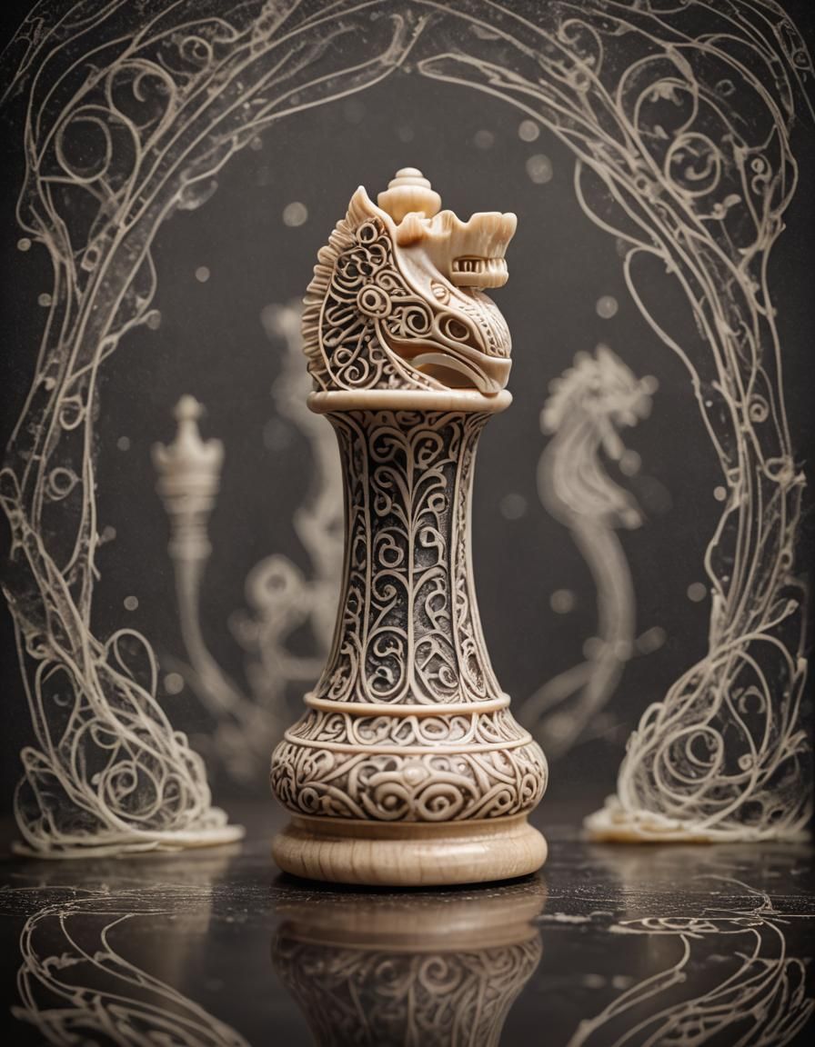Scrimshaw Chess Rook with Intricate Etchings
