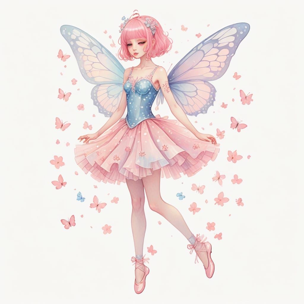 Whimsical Pink Ballet Dancer in Pastel Goth Anime Style