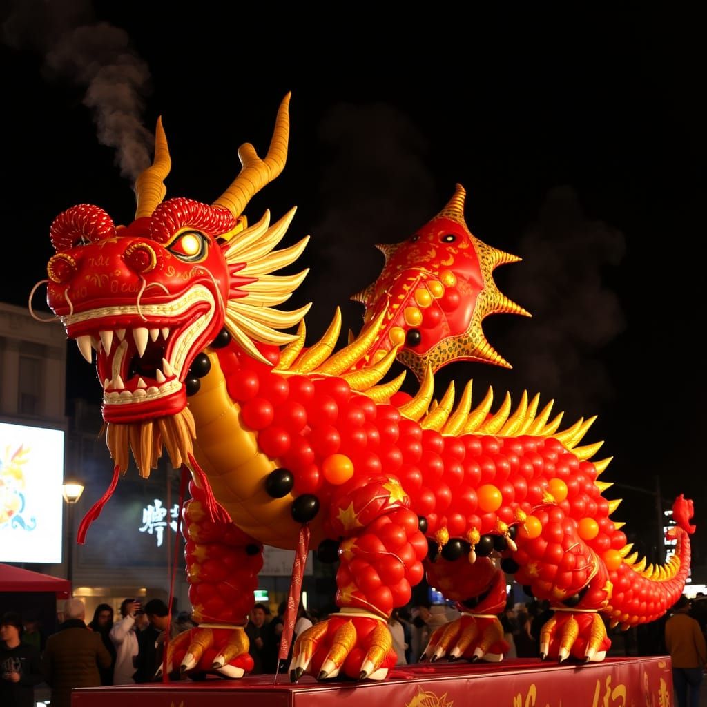 Spectacular Balloon Dragon Parade Float with Smoke