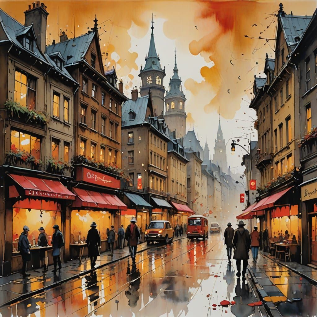 Miniature City in Chestnut Shell: Impressionist Gouache