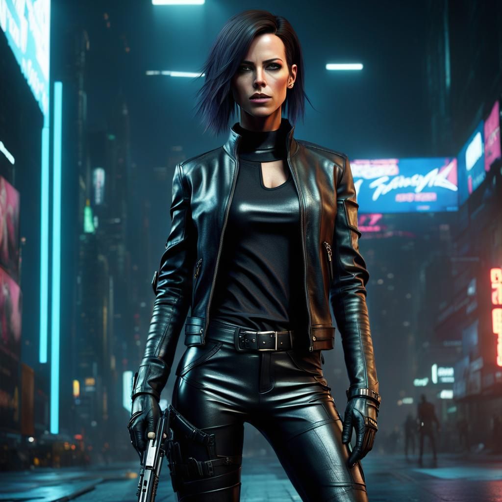 Cyberpunk Girl in Leather, Unreal Engine 5 Rendering