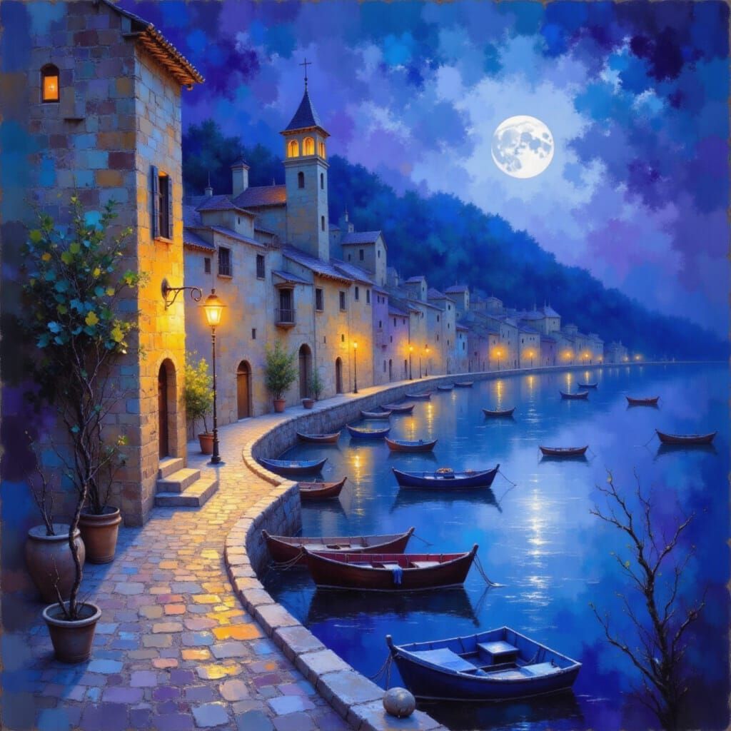 Mediterranean Seaside Village Captured in Dreamy Noctilucent...