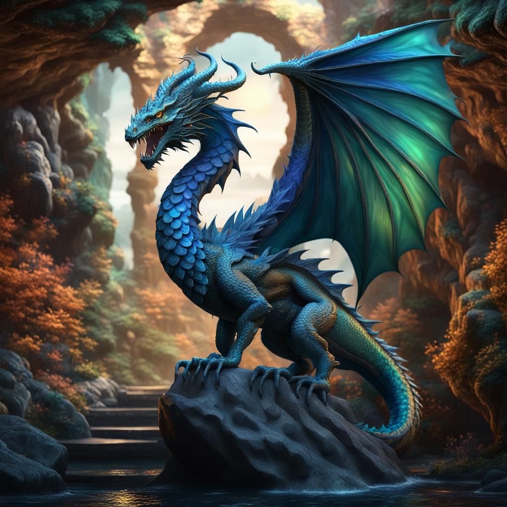 Peacock Dragon in Art Nouveau Wave-Cut Cave