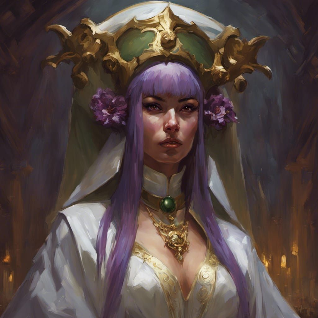 Purple Demon Nun Portrait in Dark Fantasy Style