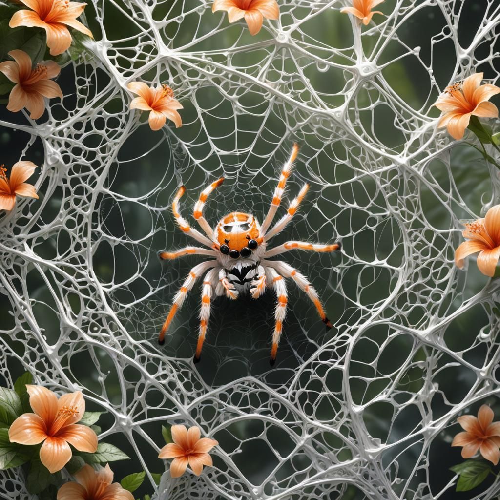 Orange Jumping Spider in Iridescent Jungle Portal