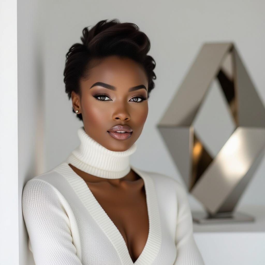 Elegant Portrait of a Woman in White Turtleneck