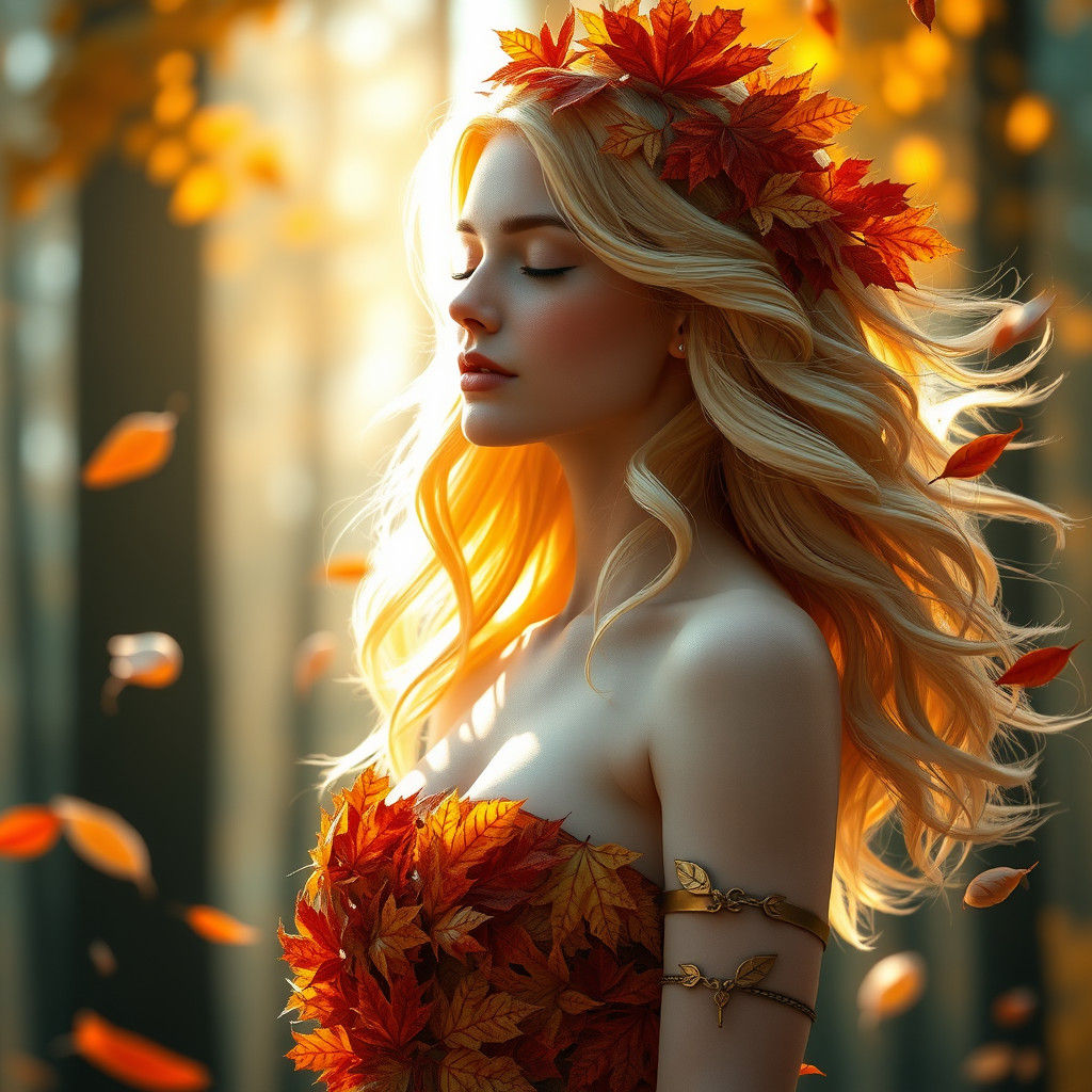 Autumn Goddess in Magical Forest, Fantasy Art