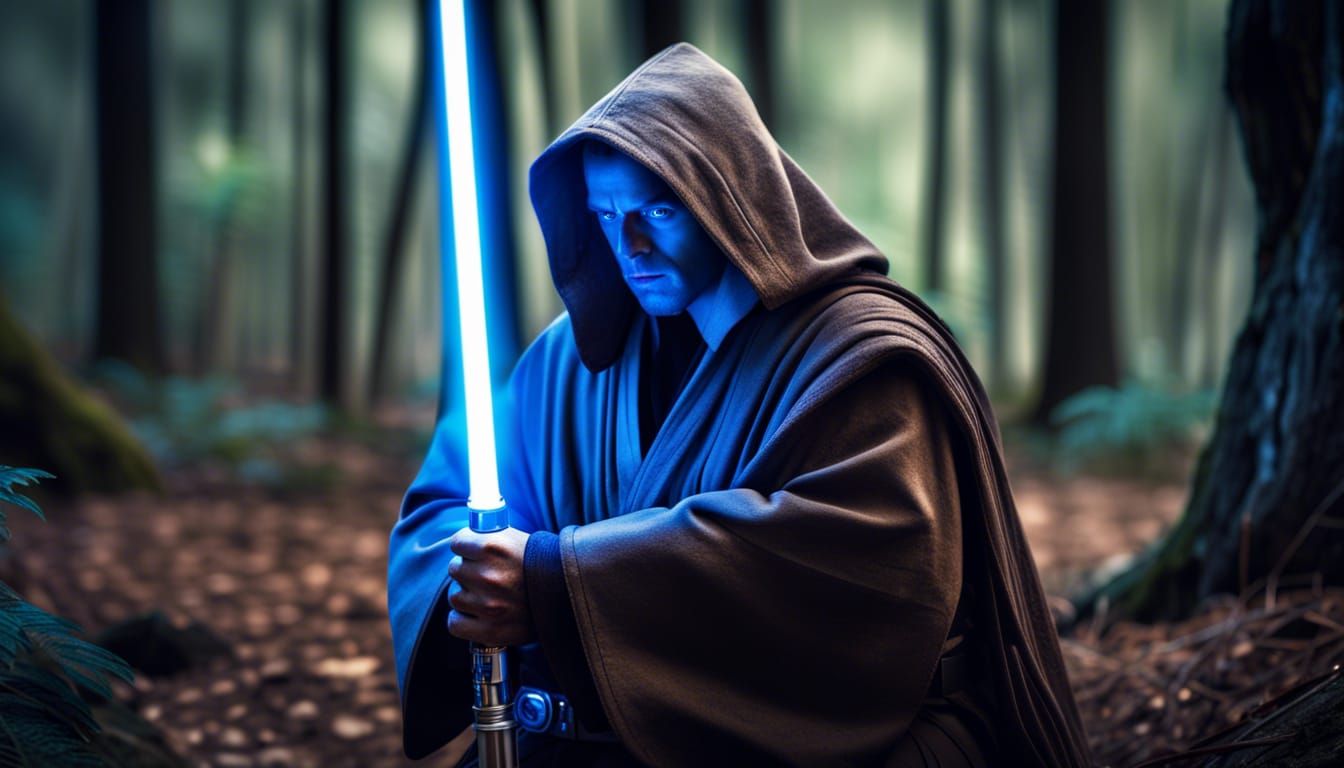 Jedi Knight Prepares for Battle in Forest