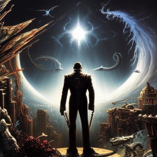 Men in Black in Maximalist Dark Fantasy Style