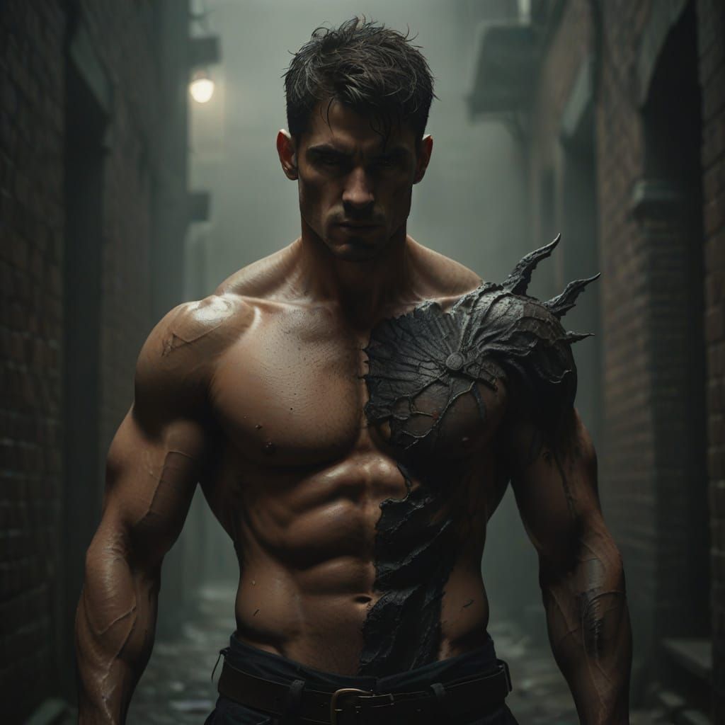 Gothic Dark Fantasy Warrior in Mysterious Alleyway
