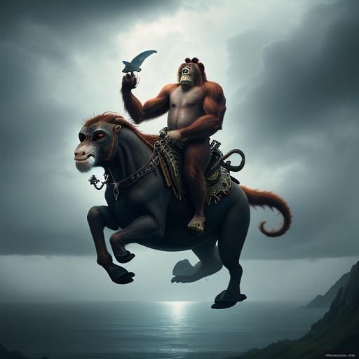 Orangutan Riding A Flying Dolphin