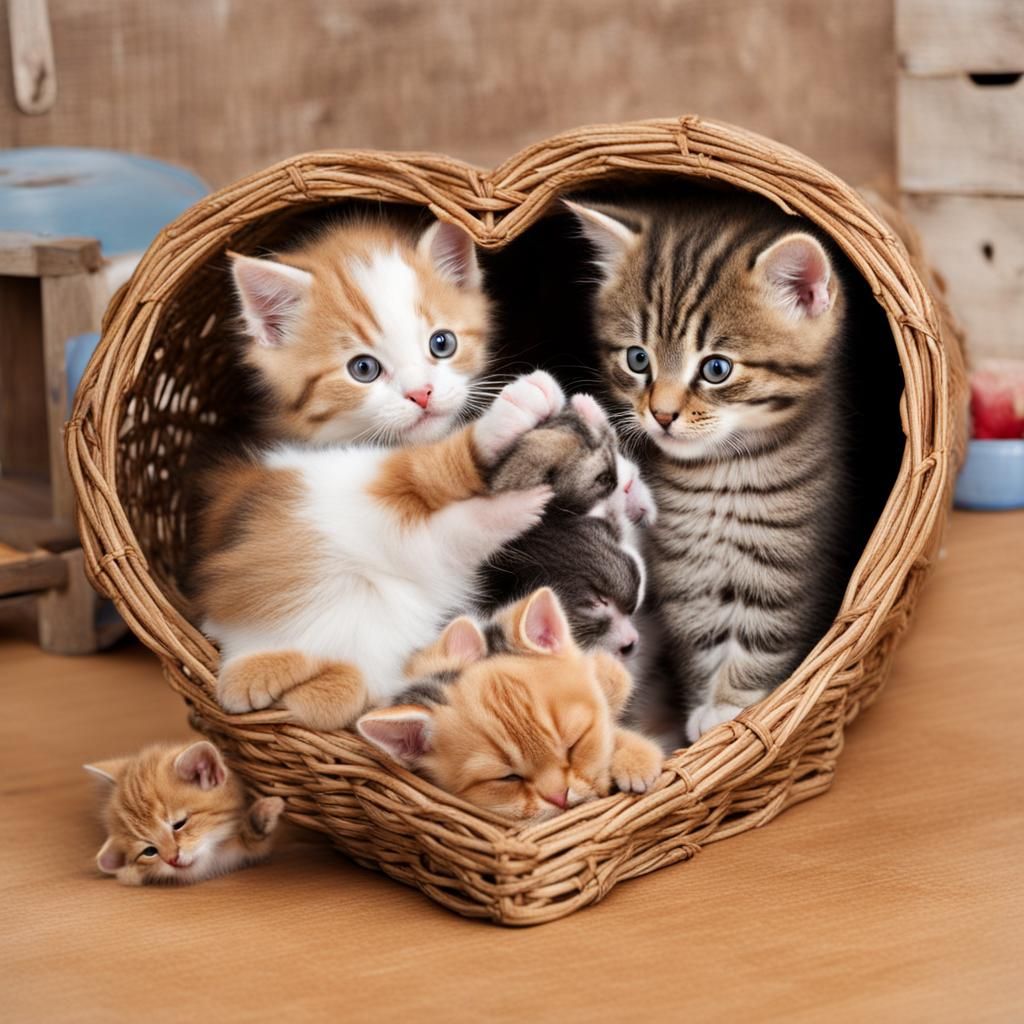Playful Kittens Inside a Heart