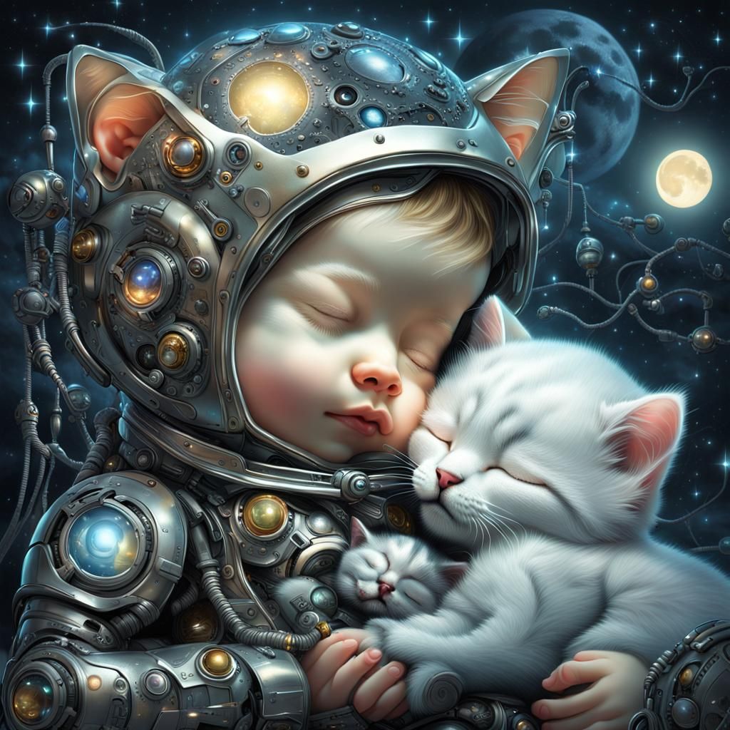 Kitten with its human cyborg pet