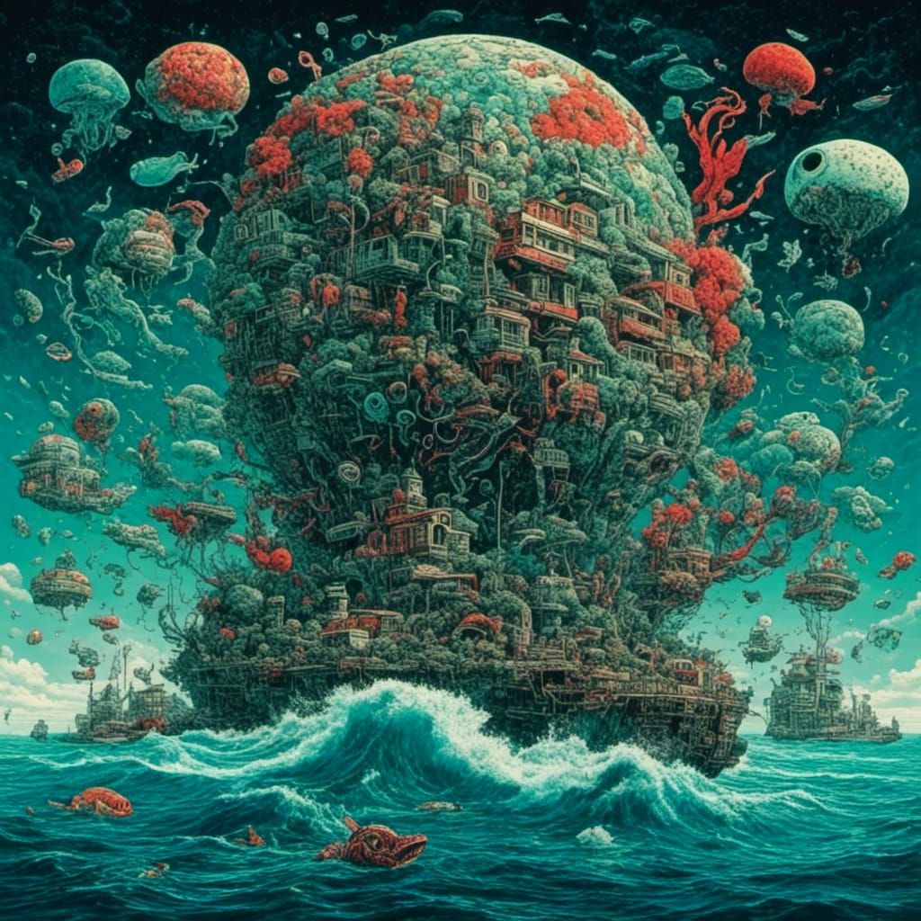 Kraken in Sunken Suburb: AI-Generated Horror