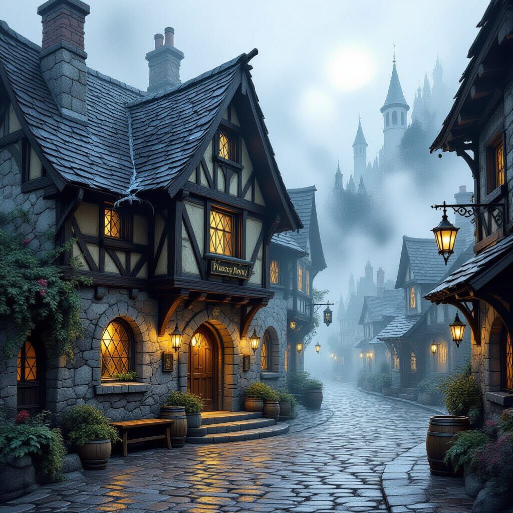 Lord of the Rings Prancing Pony Tavern Watercolor Masterpiec...