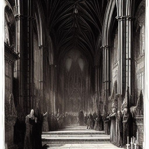 Haunting Gothic Library in Engraving Style