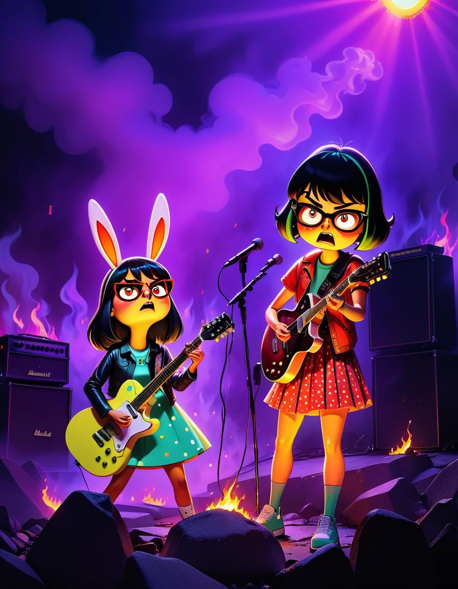 Louise & Tina Belcher as Cartoon Metal Rockers
