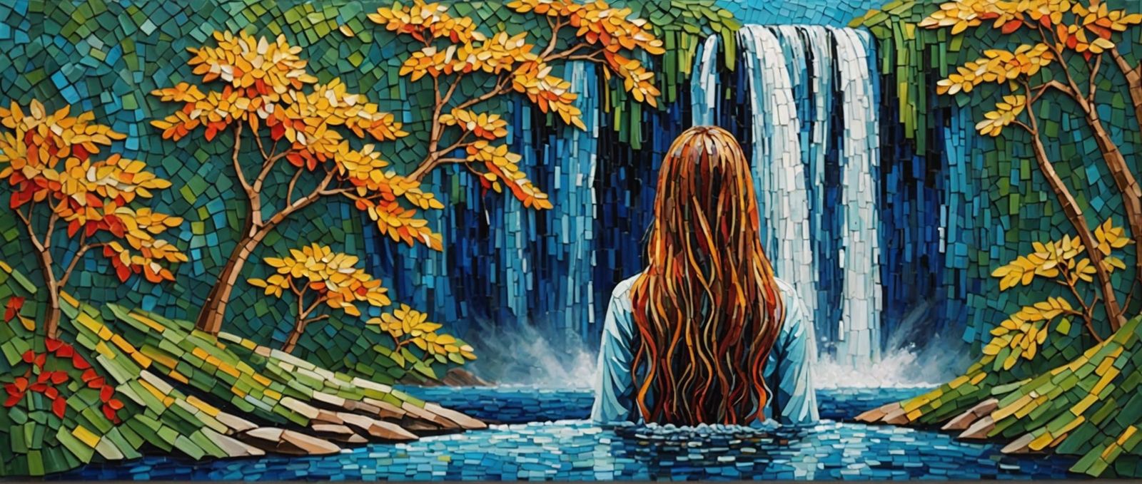 Mosaic Impasto Waterfall Resembling Woman's Hair