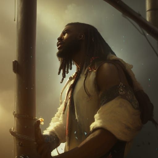 Pirate in Crow's Nest, Hyperrealistic Digital Art