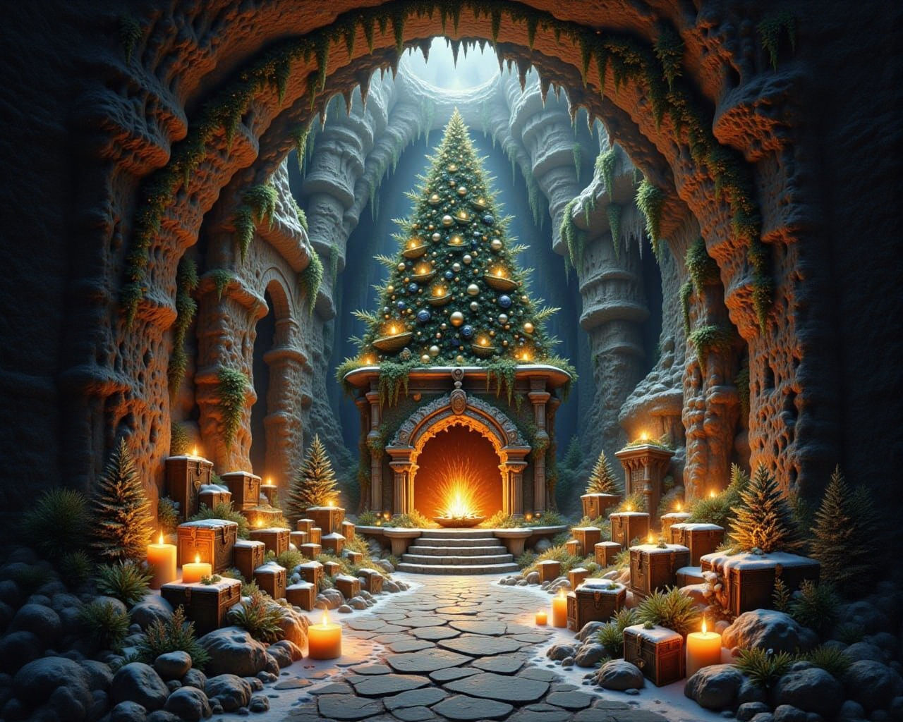 Festive Dragon Lair Decorated for Christmas