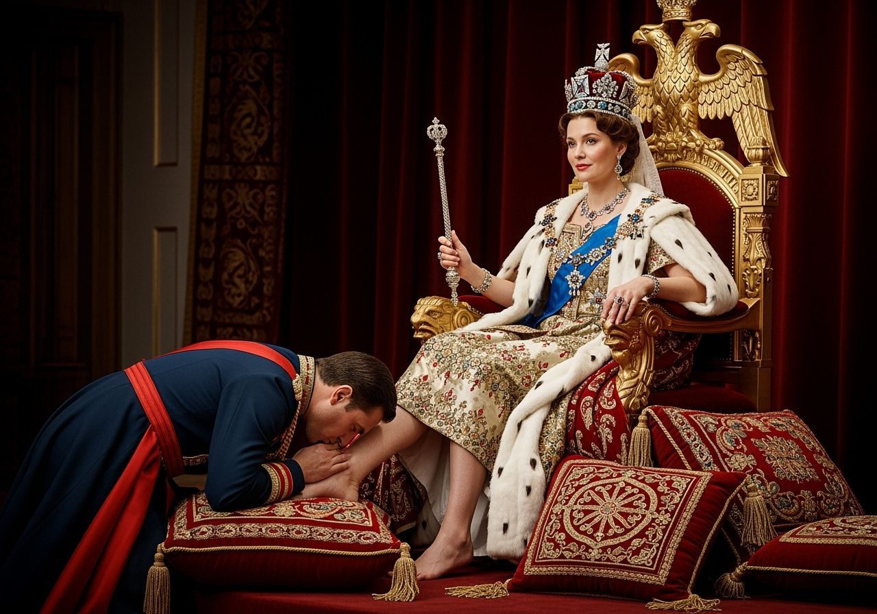 Tsarina on Throne with Courtier in Leibovitz Style