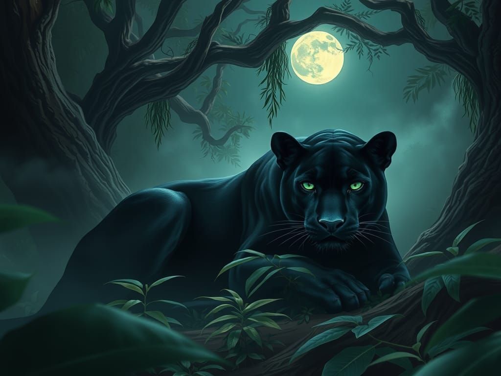 Photorealistic Panthers and Lionesses on Checkered Floor