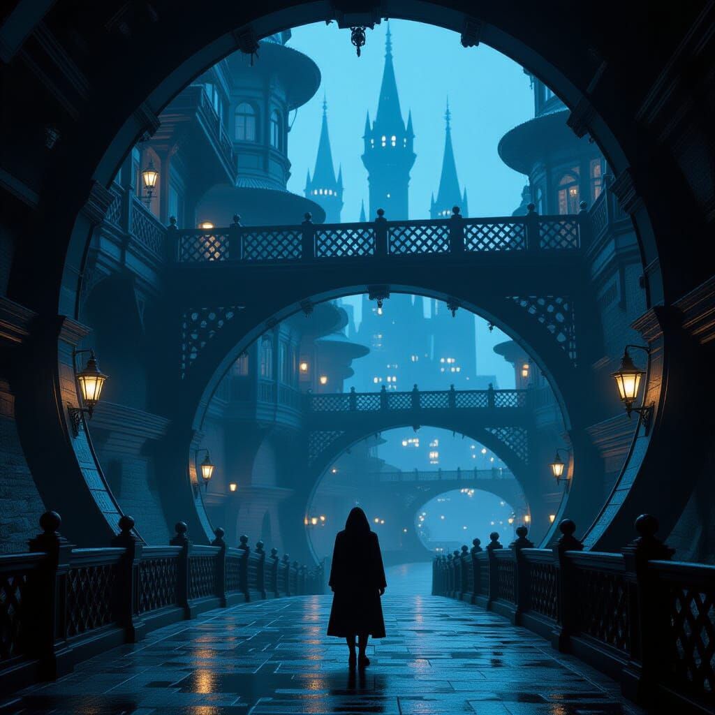 Sharn Underbelly: Gritty Cityscape in Film Noir Style