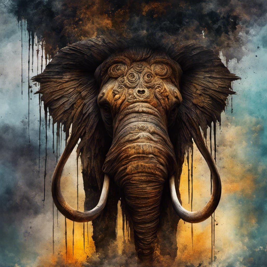 Neolithic Mammoth God of Sorrow in Watercolour