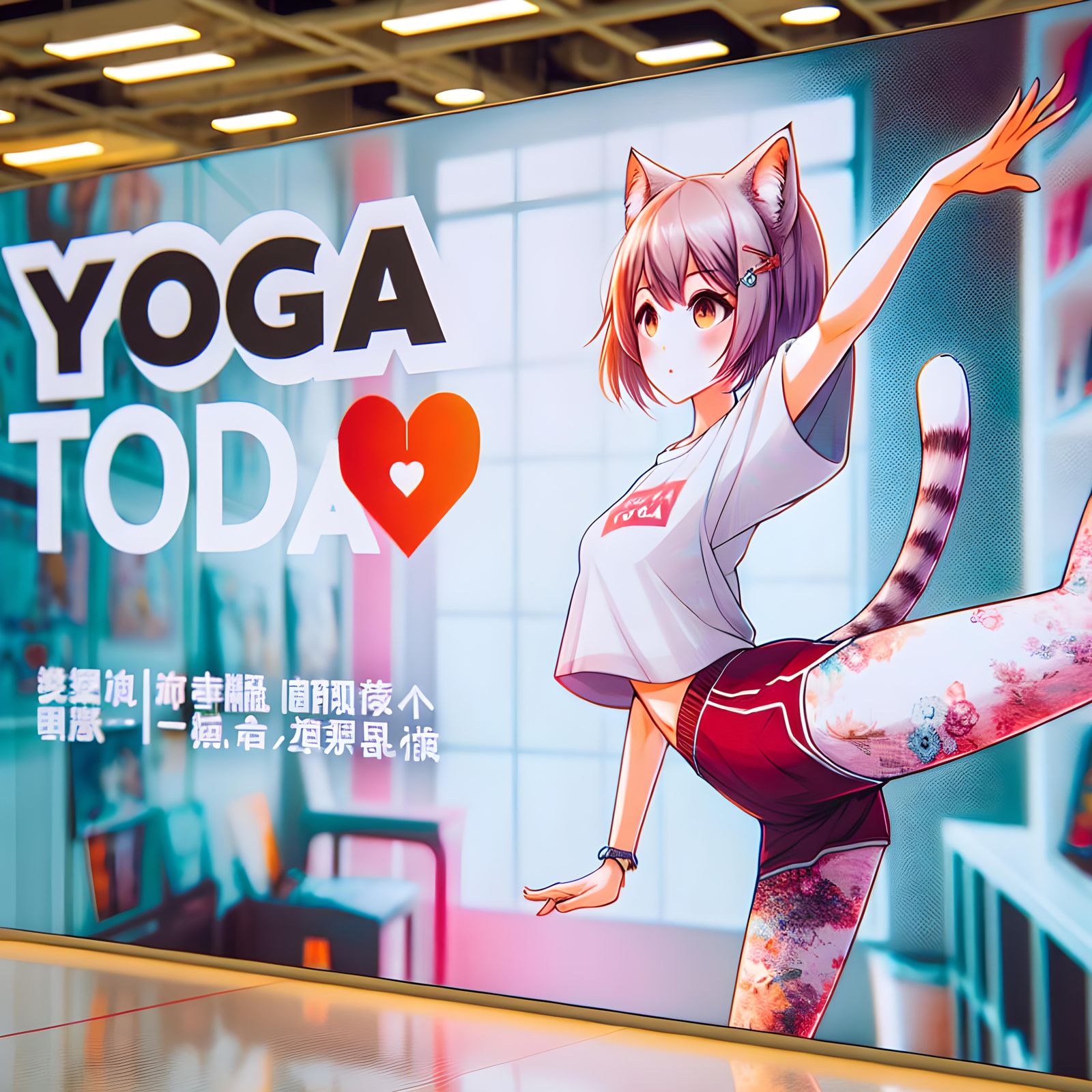 Anime Catgirl Doing Yoga in Studio
