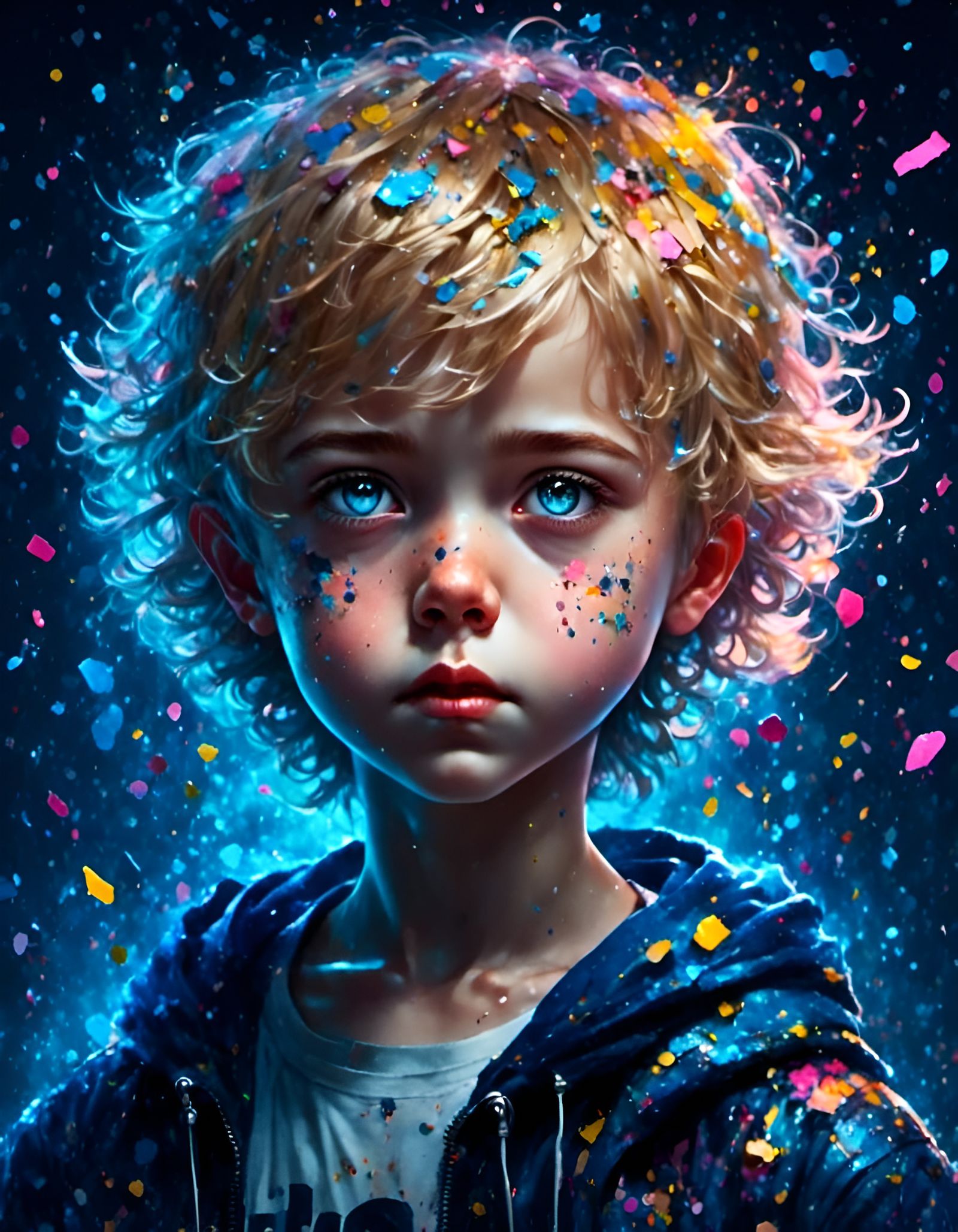 Charming Chibi Boy Graffiti Portrait with Magical Eyes
