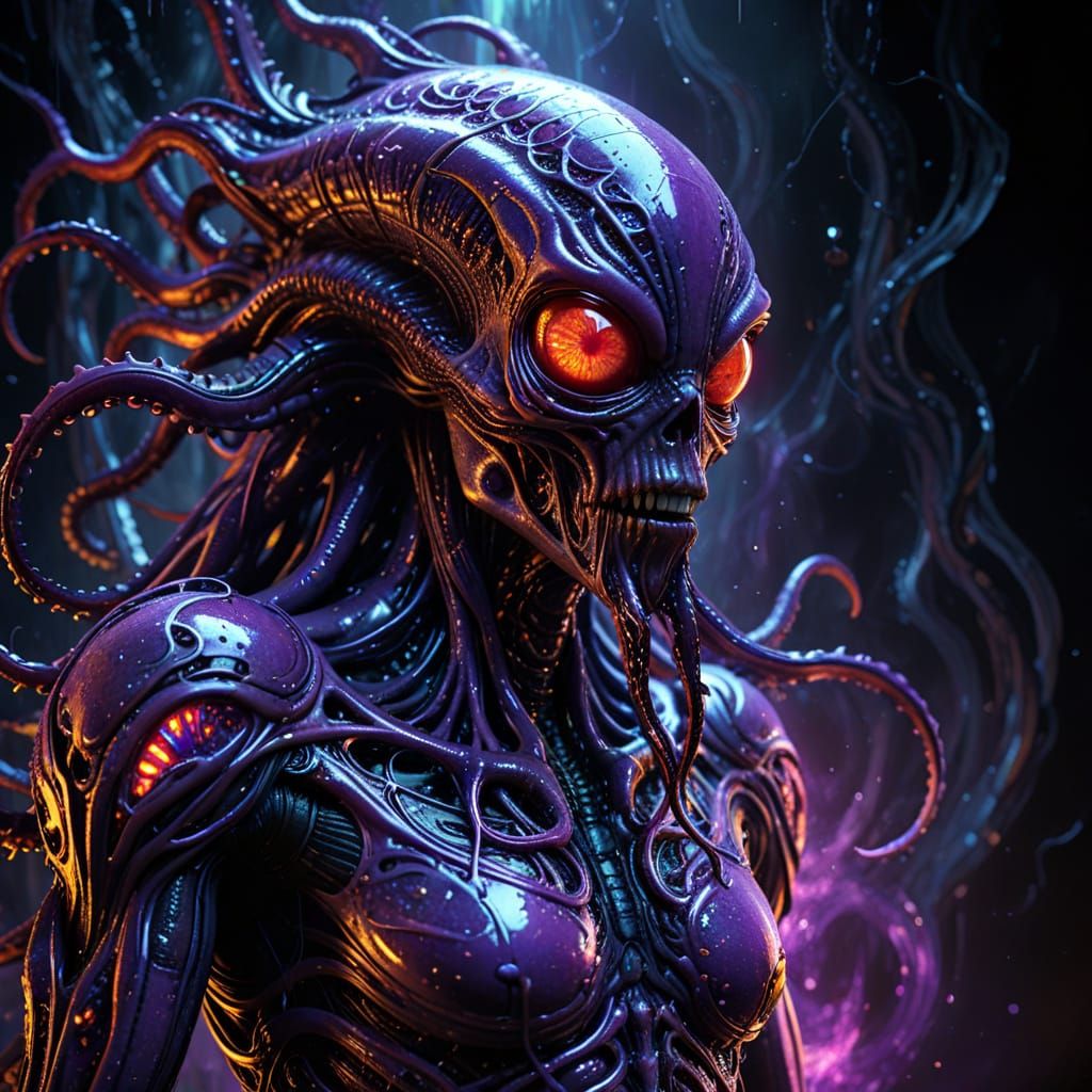 Terrifying Alien Emerges from Darkness in Sci-Fi Art