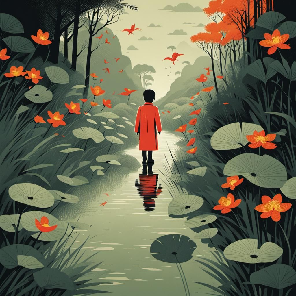 Surreal Silhouette Landscape in Vintage Style