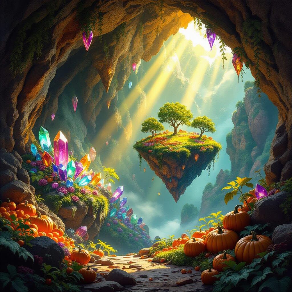 Gemstone Cavern and Floating Island with Fruitful Fields