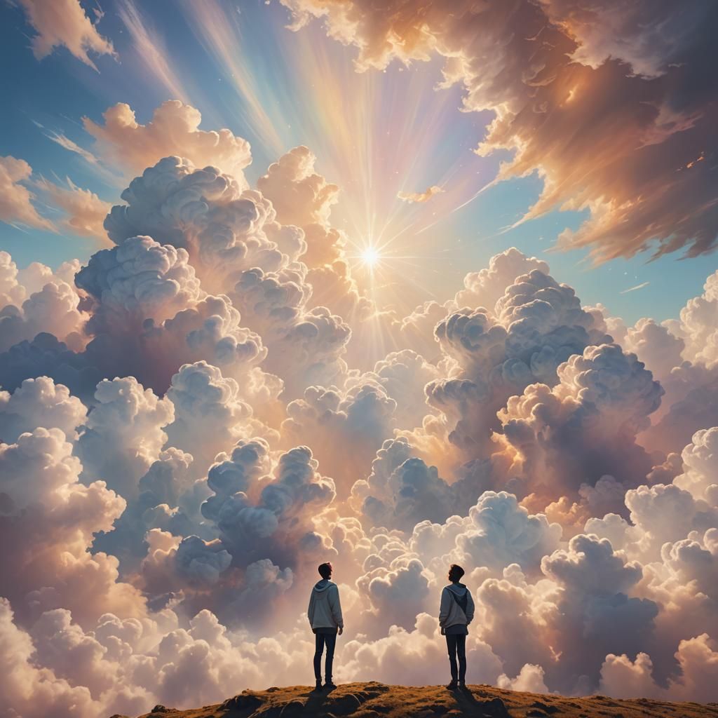 Ethereal Fantasy Art: Divine Figure Amidst Clouds