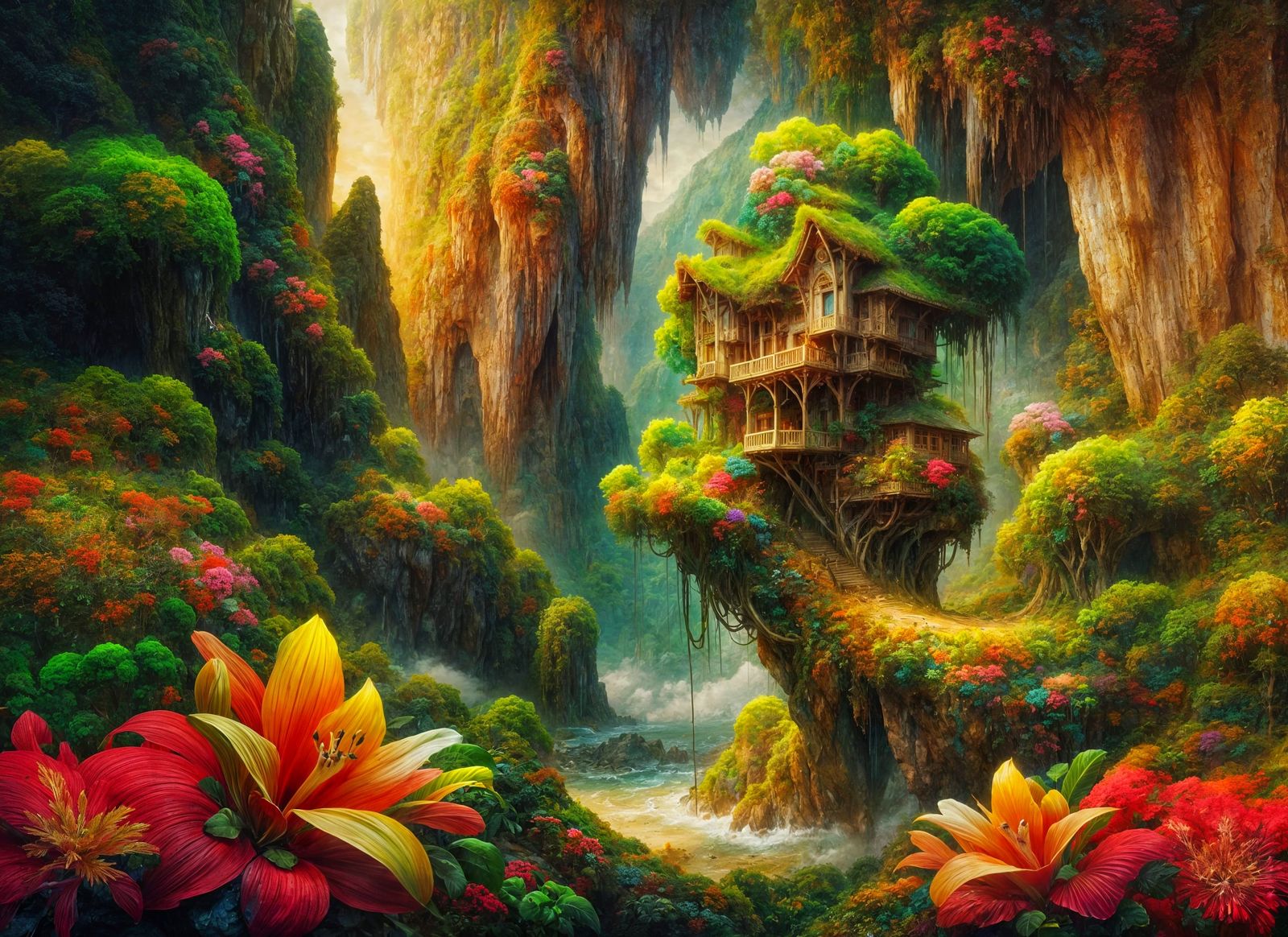 Tropical Cliffside House in a Fantasy Landscape