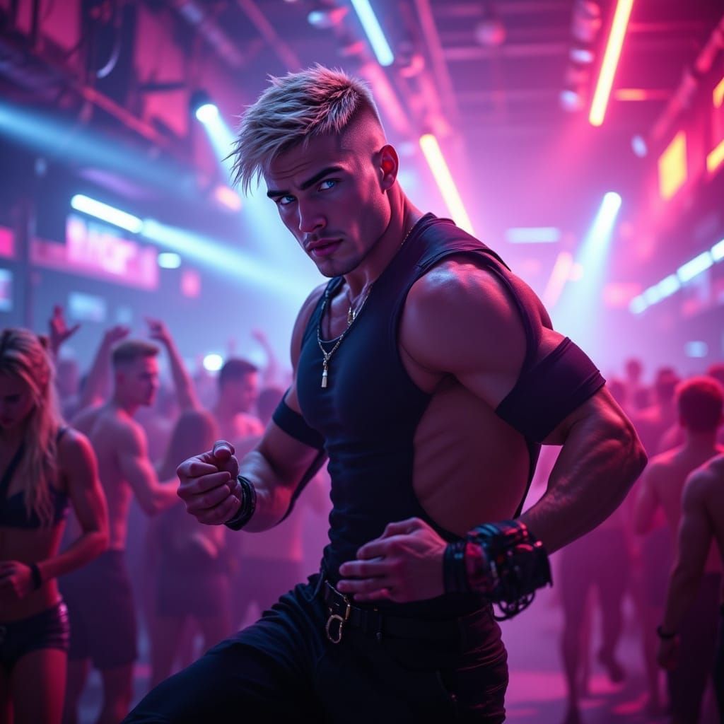 Blond Man Dancing in Lively Gay Club