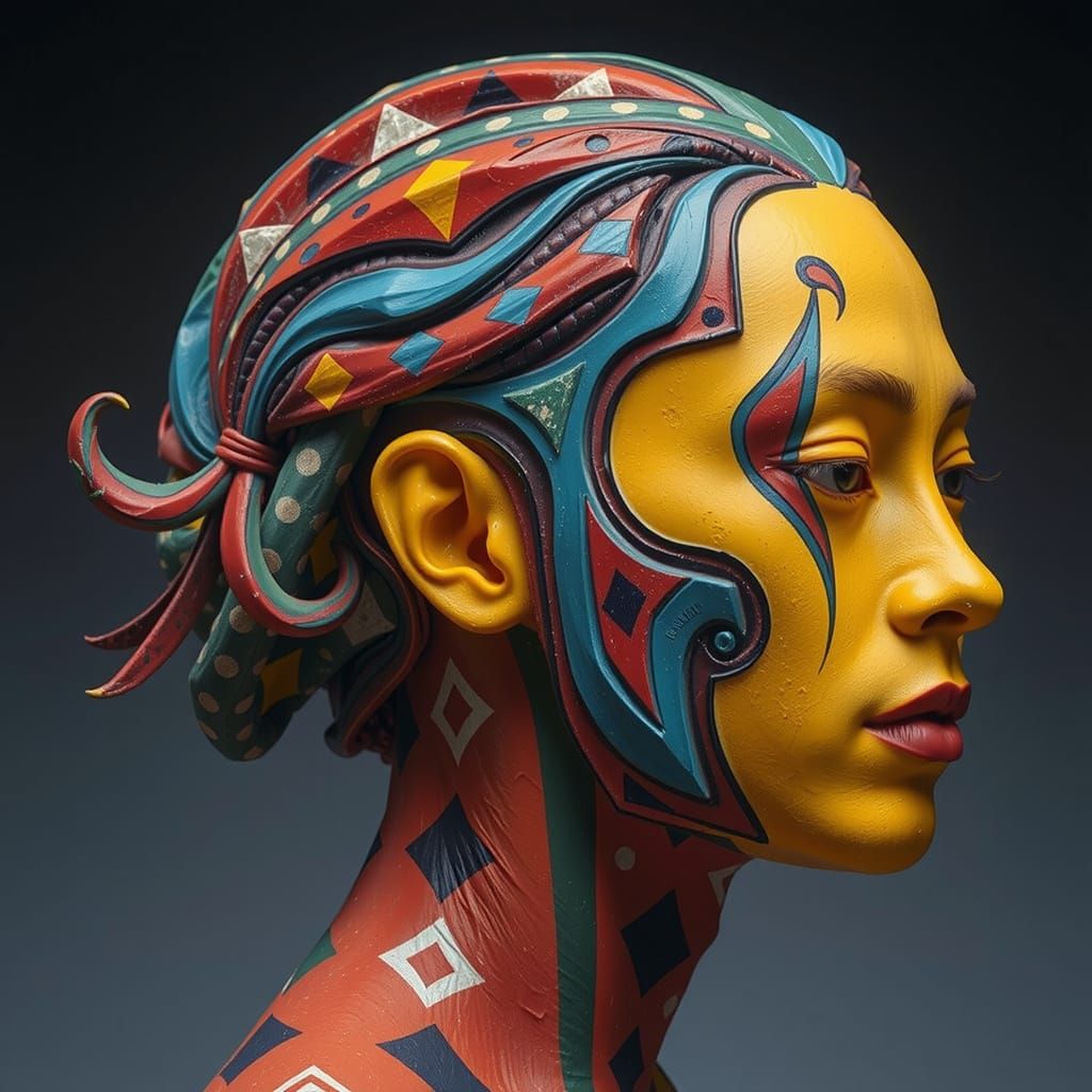 Harlequin in Geometric Maze: Photorealistic Optical Illusion