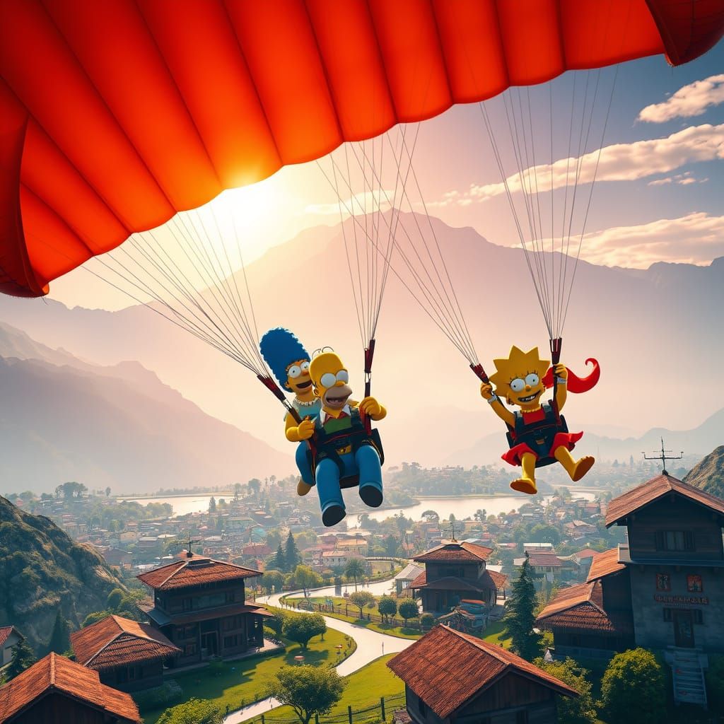 Simpsons Family Soars in Vibrant Pokhara Morning