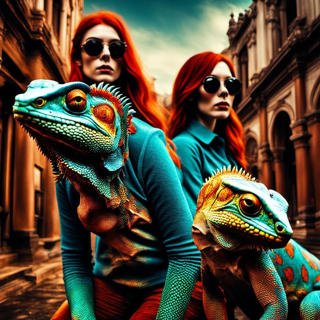 Redhead Girls and Psychedelic Chameleons in HDR
