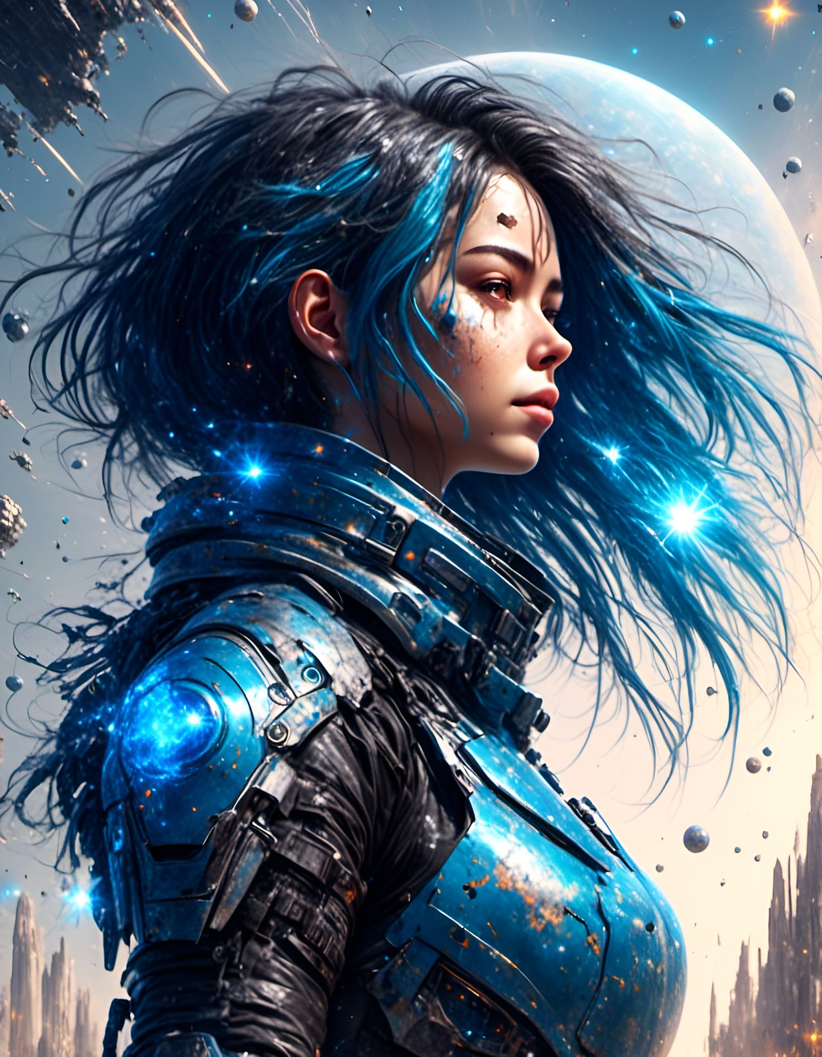 Sci-Fi Action Portrait of Armored Woman