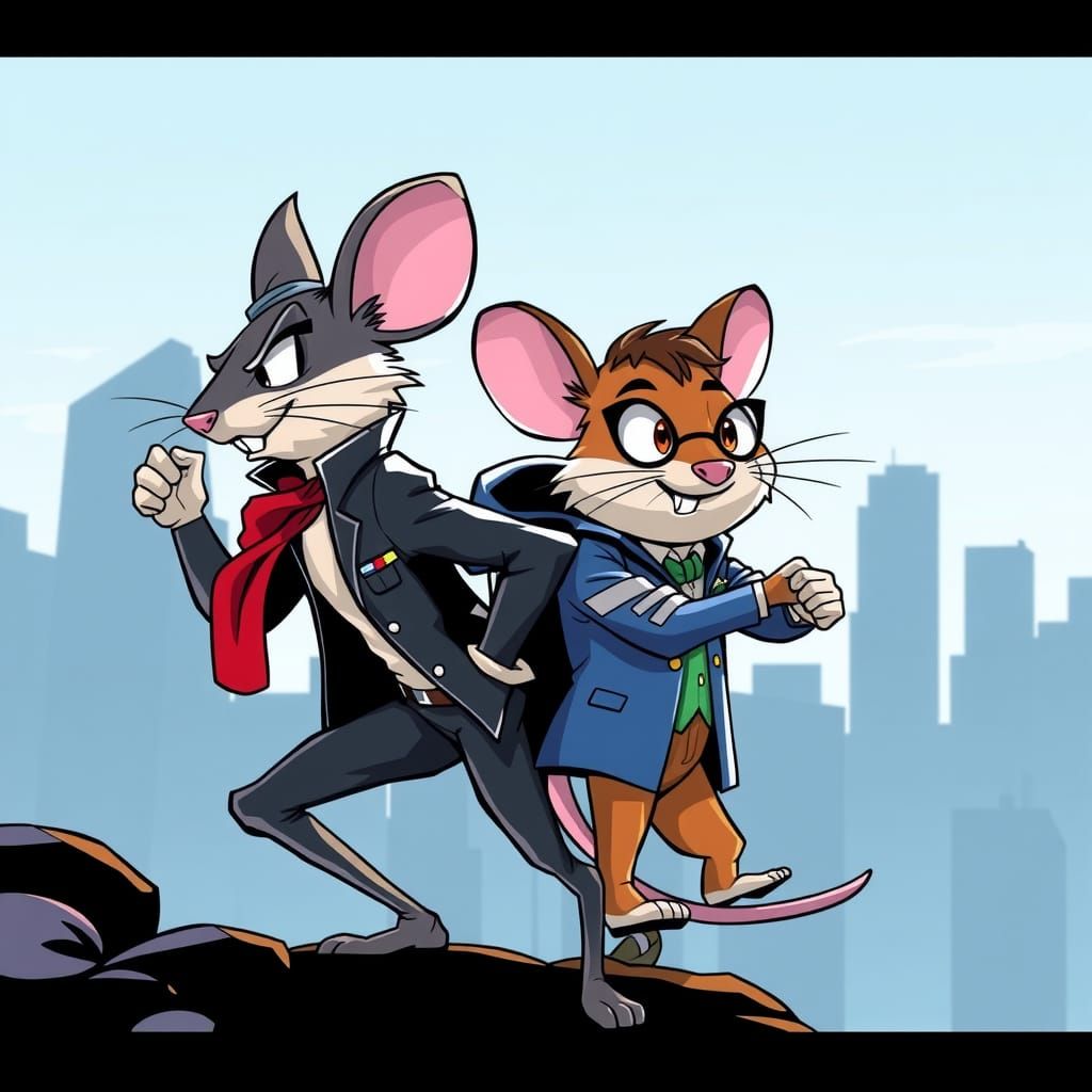 Dynamic Comic Book Illustration of Dangermouse and Penfold