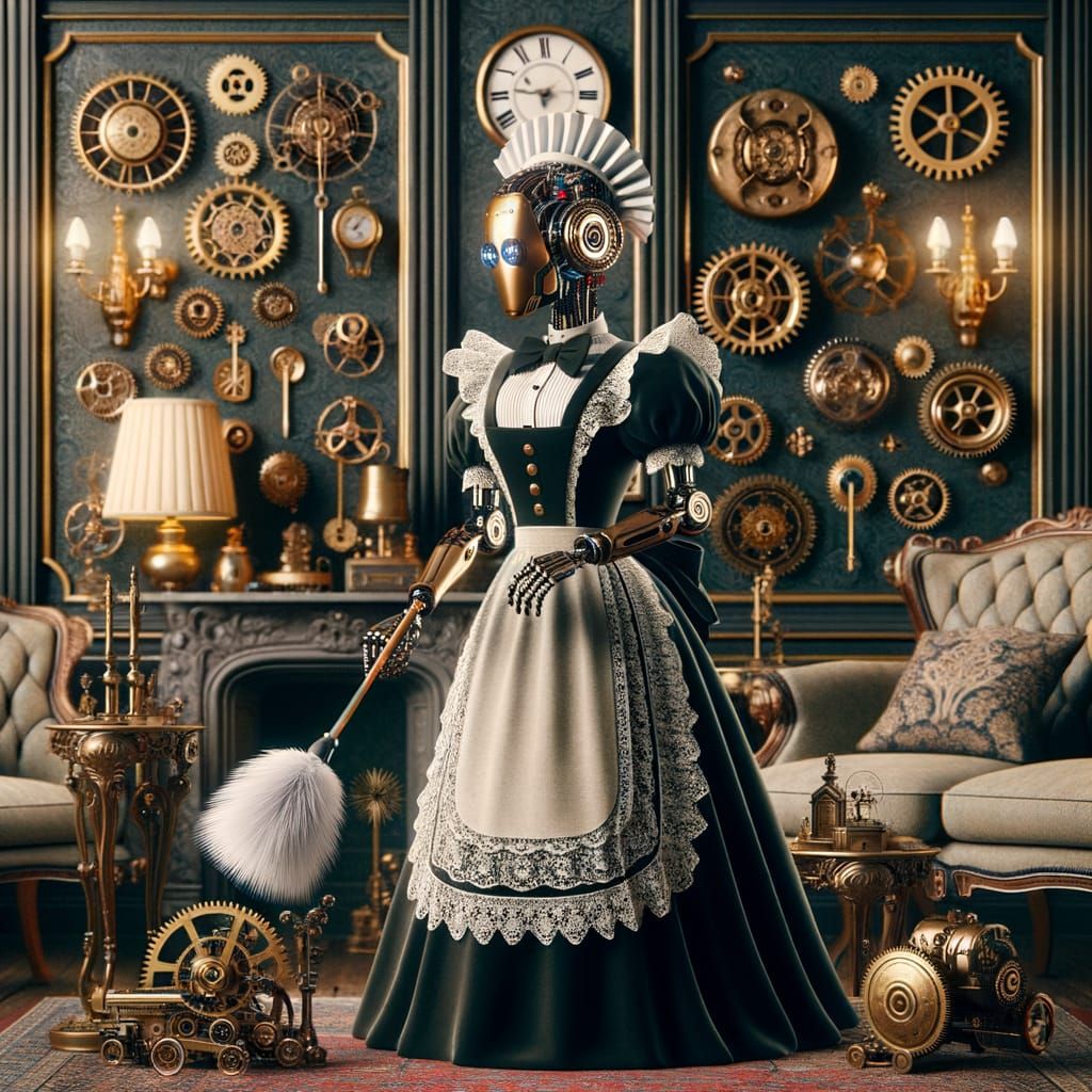 Steampunk Maid in Victorian Drawing Room