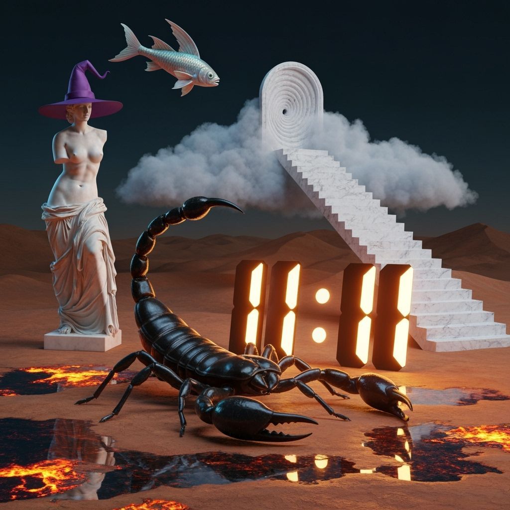 Surreal Desert Dreamscape with Scorpion and Clock