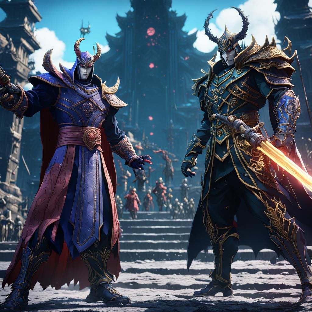 Anime Villain Showdown in Detailed Matte Painting