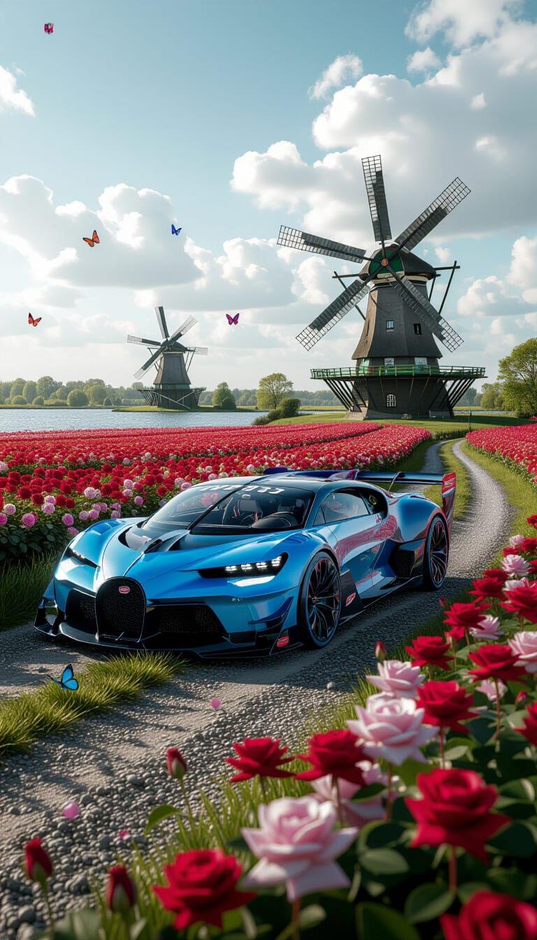 Bugatti Bolide in a Dutch Rose Field