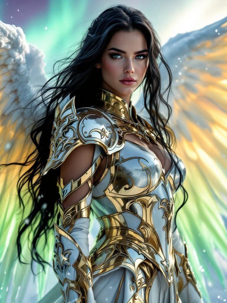 Valkyrie Queen in Aurora-Lit Frozen Fjord